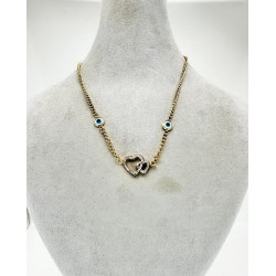 Gold Çift Kalpli Nazar Boncuklu Kolye